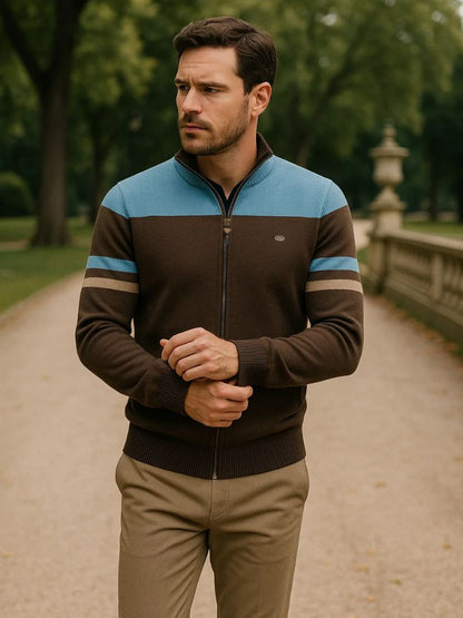 Cardigan-Strickjacke mit Reißverschluss und Stehkragen – Cross & Crown