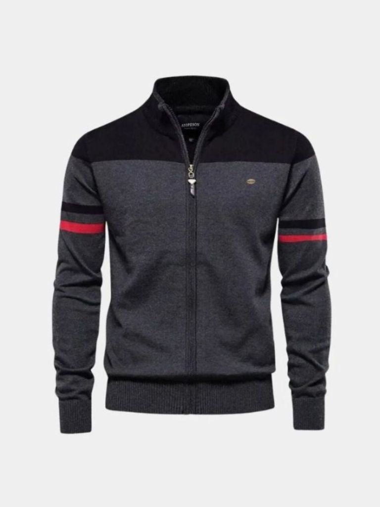 Cardigan-Strickjacke mit Reißverschluss und Stehkragen – Cross & Crown