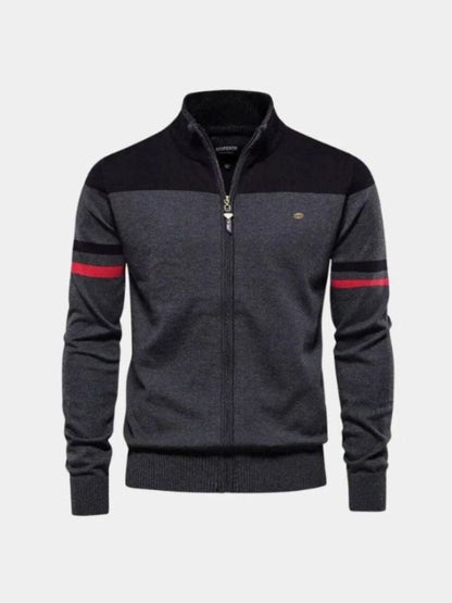 Cardigan-Strickjacke mit Reißverschluss und Stehkragen – Cross & Crown