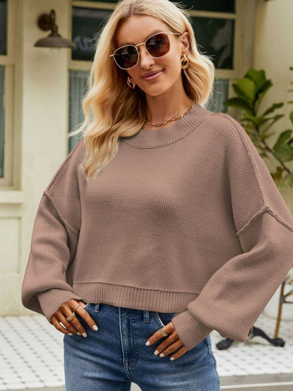 Liber Autumn Damen Crew Neck Raglan Ärmel Jacke Kurz Locker Langarm Pullover