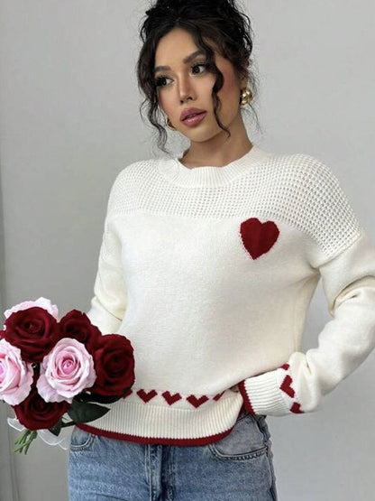 Herz-Muster Crew-Neck Pullover