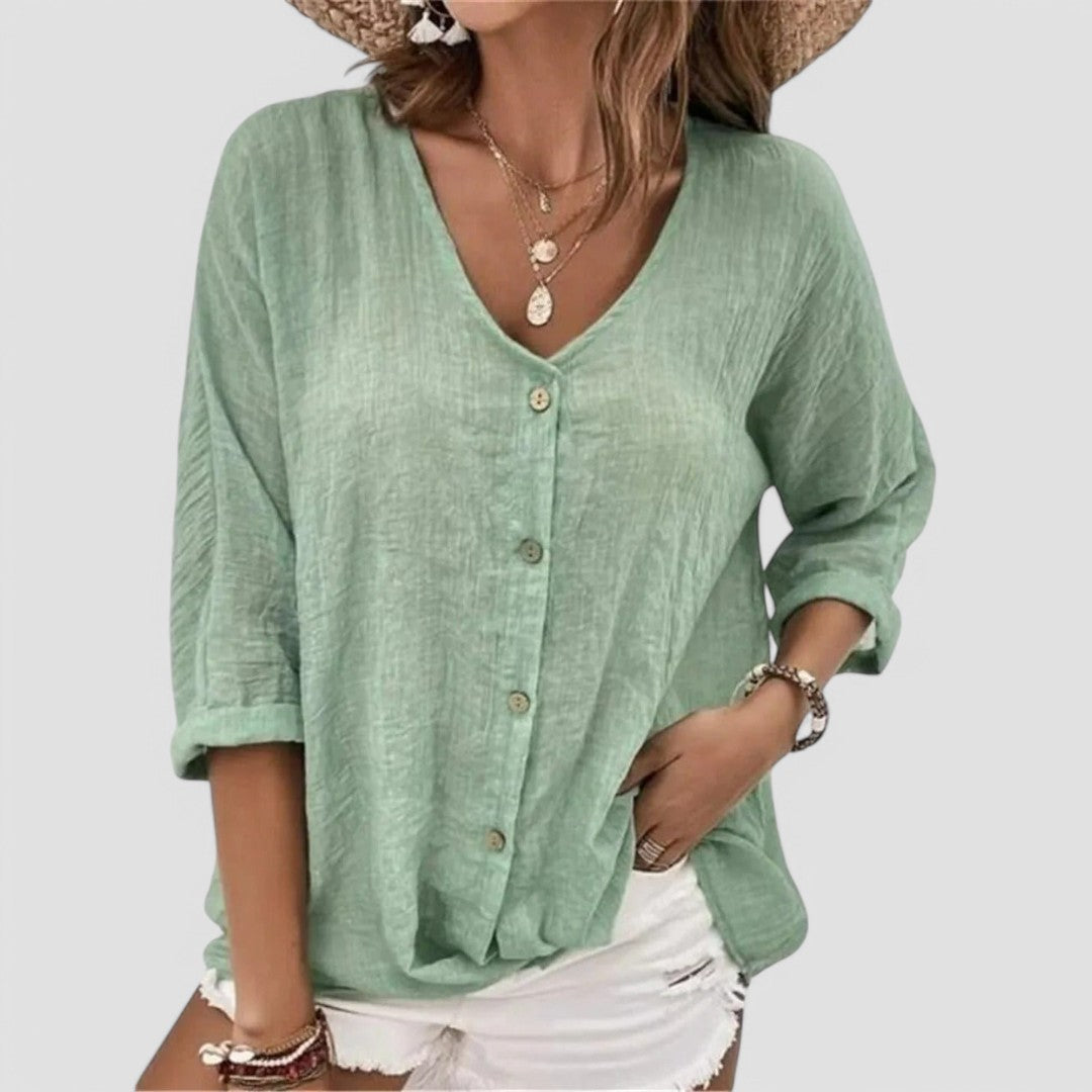 ELYRA™ | Handgefertigte V-Ausschnitt Bluse