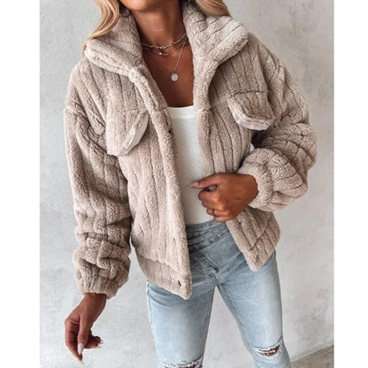 Gerippte Kunstpelz Truckerjacke