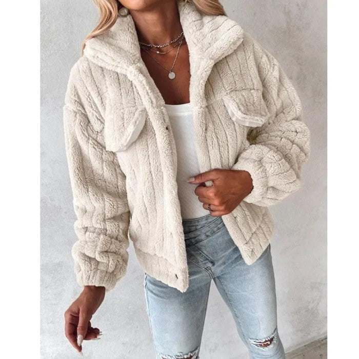 Gerippte Kunstpelz Truckerjacke