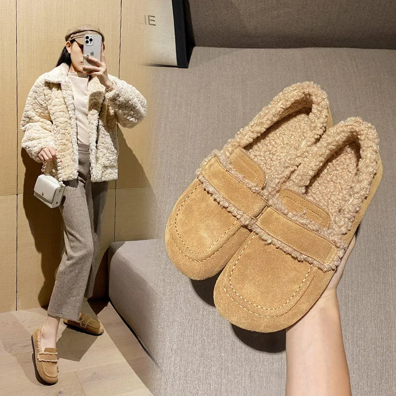 Gemütliche Winter-Leder-Flauschslipper