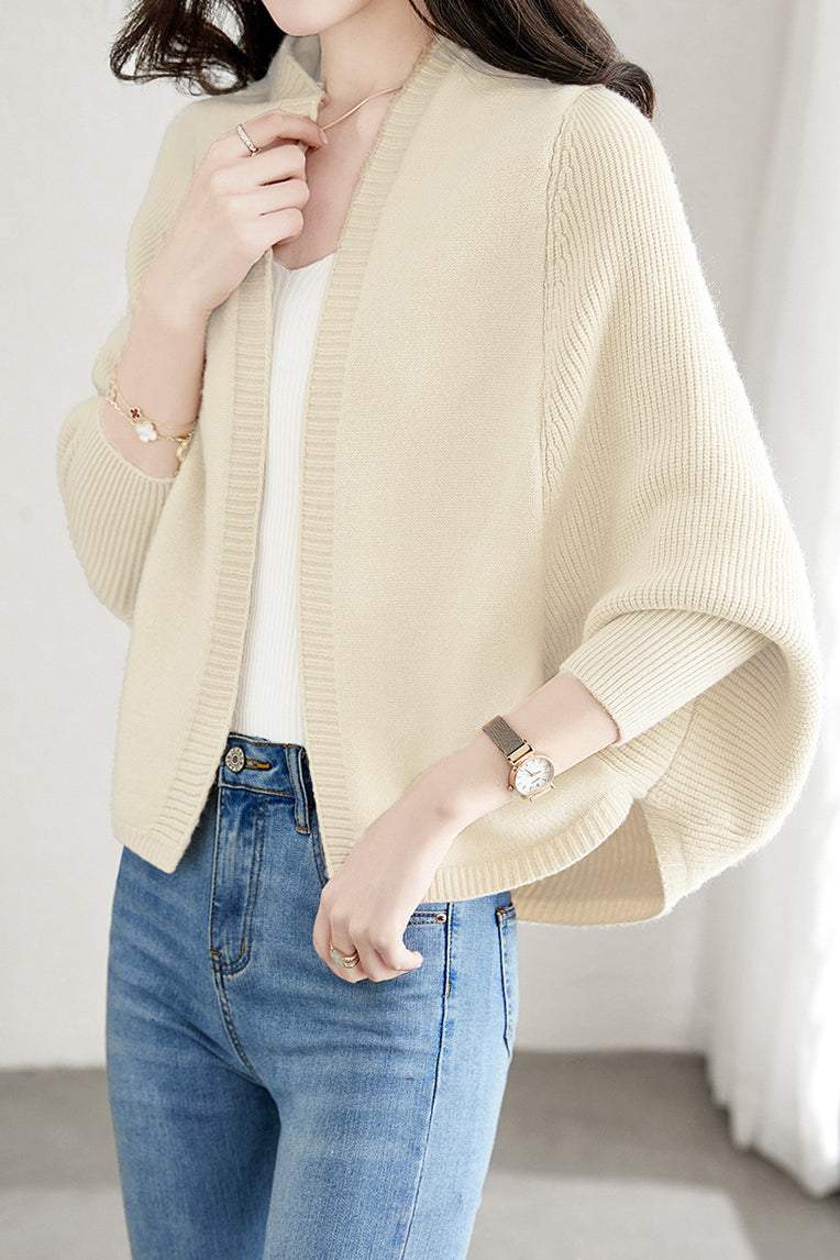 Einfacher Batwing Ärmel Kapuzen Strick Cardigan