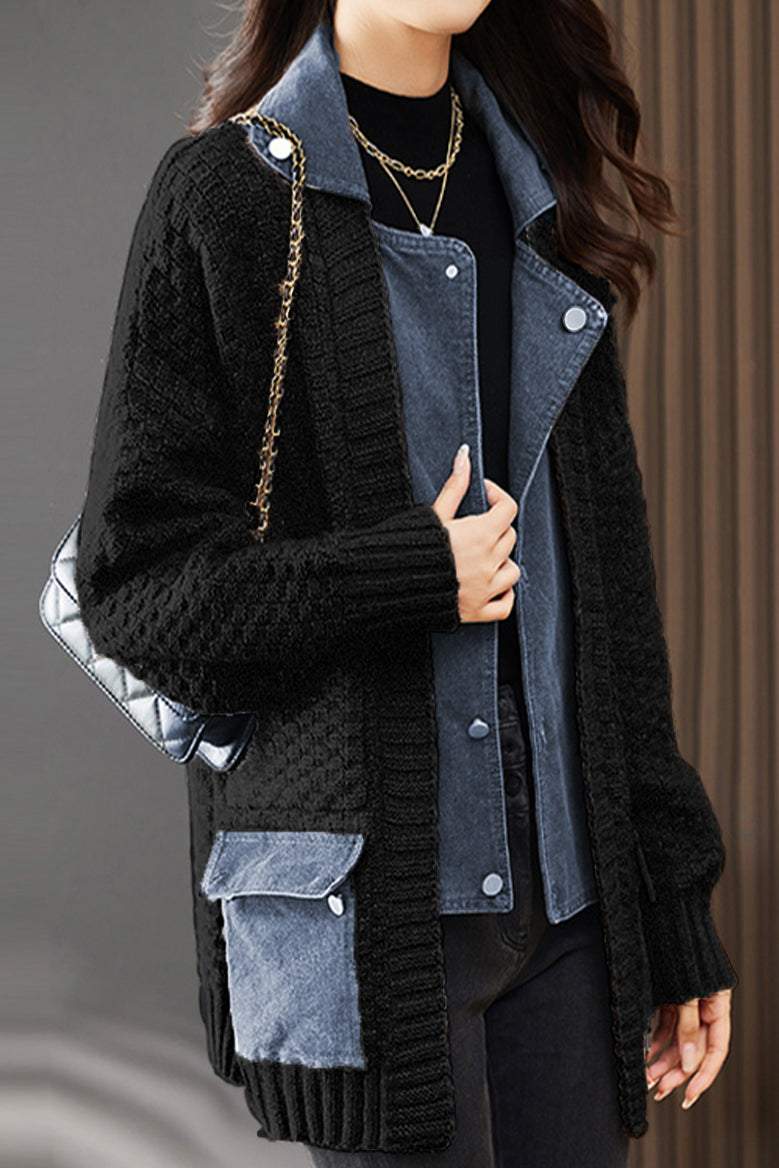 Gestrickter Cardigan-Mantel mit Einsätzen