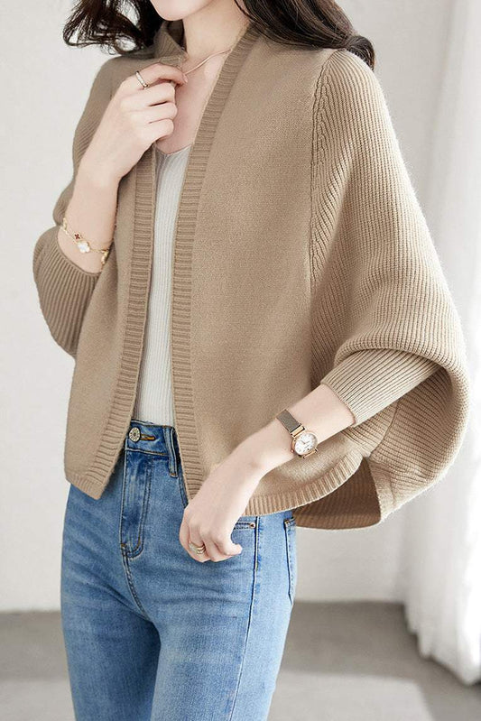 Einfacher Batwing Ärmel Kapuzen Strick Cardigan