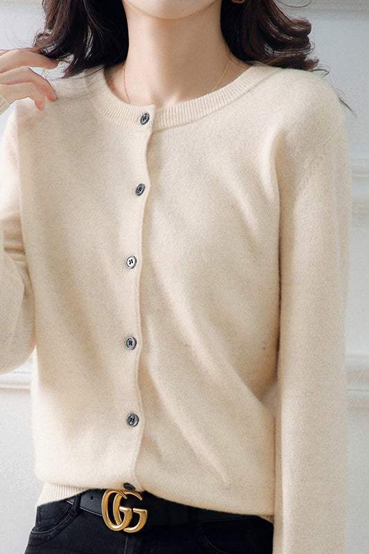 Rundhals-Wollstrick-Cardigan - 12 Farben verfügbar