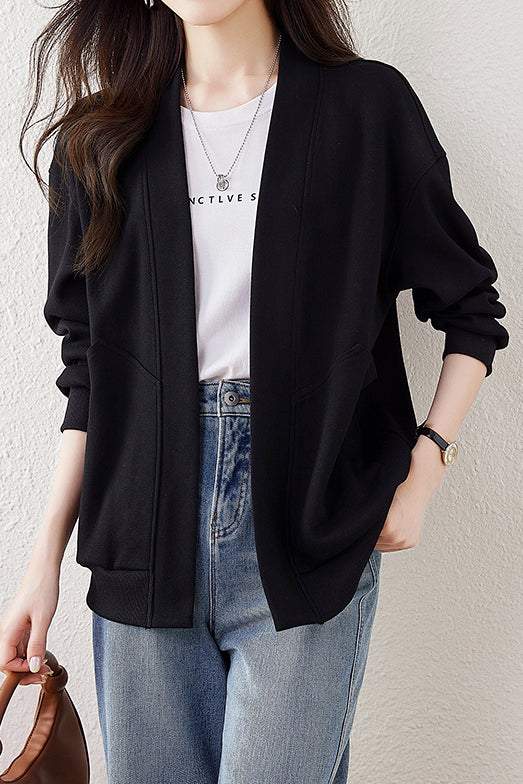 Boyfriend Style Lockere V-Ausschnitt Cardigan Sweatshirt