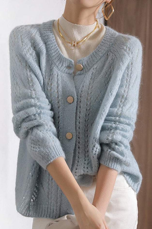 Mock Neck Openwork Strickcardigan