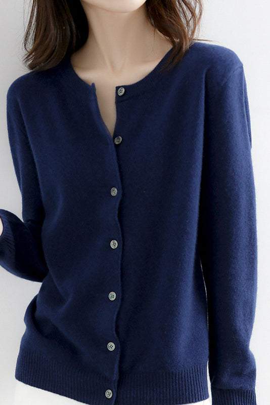 Rundhals-Wollstrick-Cardigan - 12 Farben verfügbar