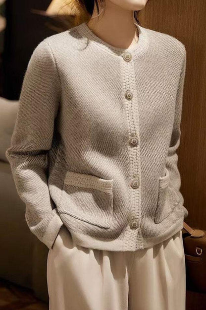 Rundhals-Bi-Color Strickcardigan - 2 Farben verfügbar