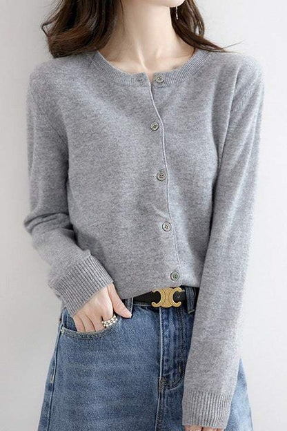 Rundhals-Wollstrick-Cardigan - 12 Farben verfügbar