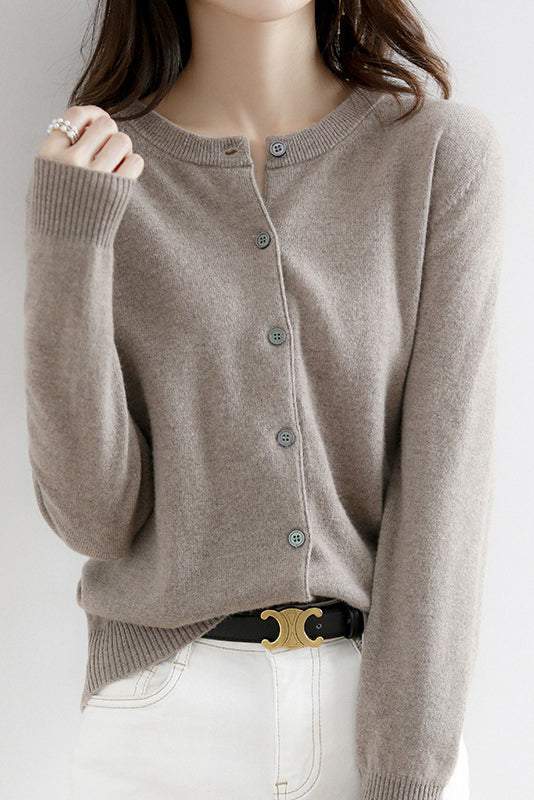 Rundhals-Wollstrick-Cardigan - 12 Farben verfügbar