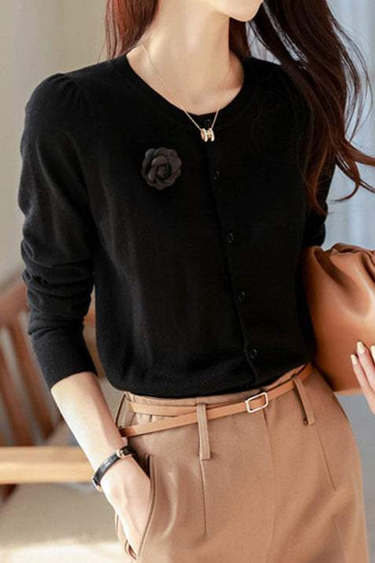 Eleganter Camellia Strickcardigan