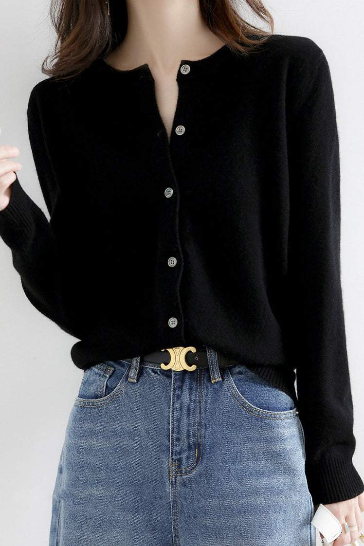 Rundhals-Wollstrick-Cardigan - 12 Farben verfügbar