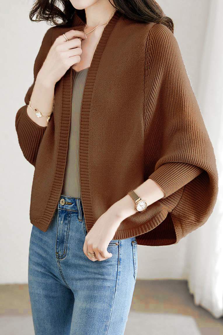 Einfacher Batwing Ärmel Kapuzen Strick Cardigan