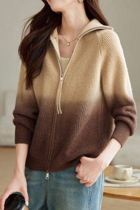 Mode Farbverlauf Farbe Doppelreißverschluss Cardigan