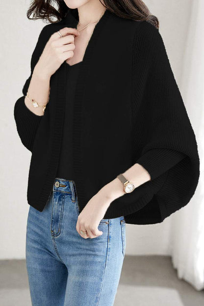 Einfacher Batwing Ärmel Kapuzen Strick Cardigan