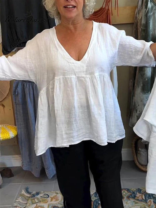 Nadia™ V-Ausschnitt Baumwoll-Leinen-Hemd