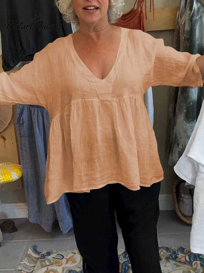 Nadia™ V-Ausschnitt Baumwoll-Leinen-Hemd