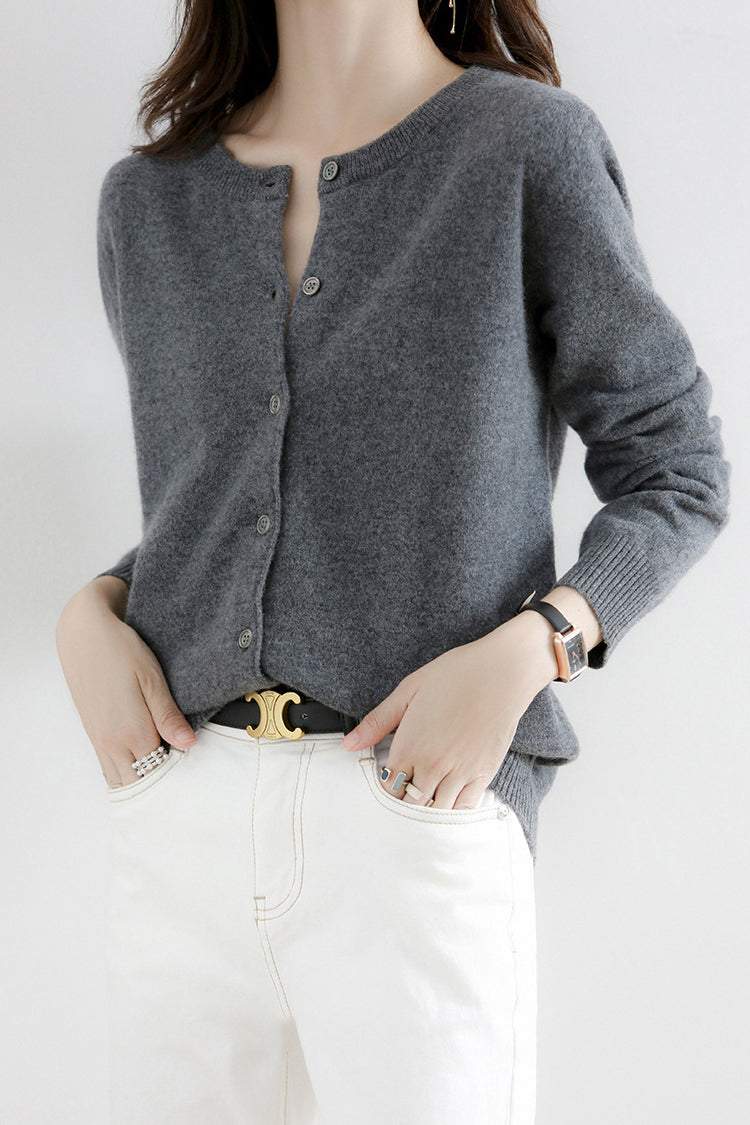 Rundhals-Wollstrick-Cardigan - 12 Farben verfügbar