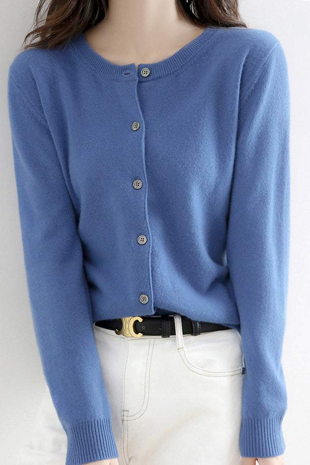 Rundhals-Wollstrick-Cardigan - 12 Farben verfügbar