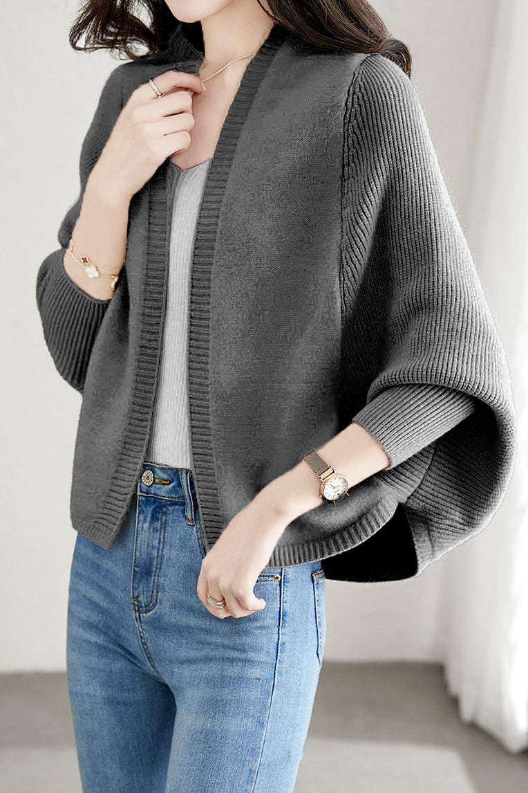 Einfacher Batwing Ärmel Kapuzen Strick Cardigan