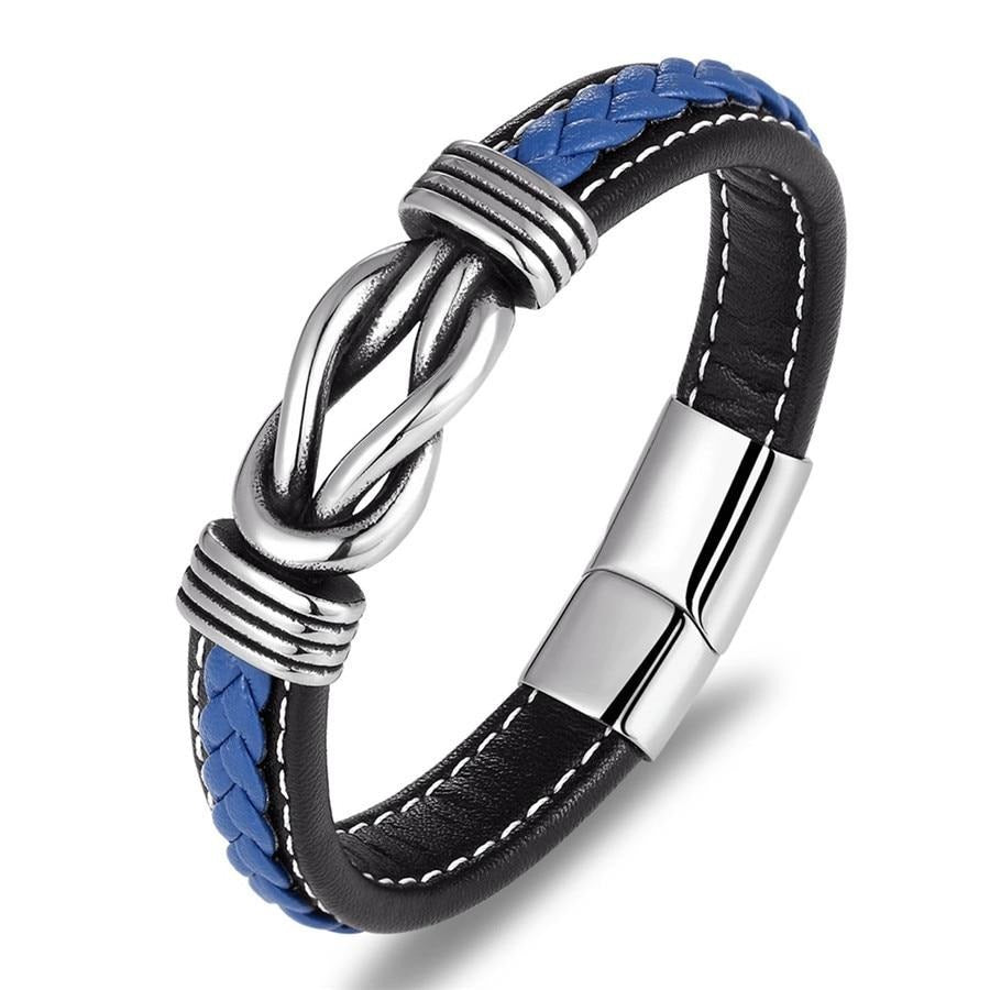 Deluxe Herren Lederarmband mit unregelmäßiger Grafik - Edelstahlakzent