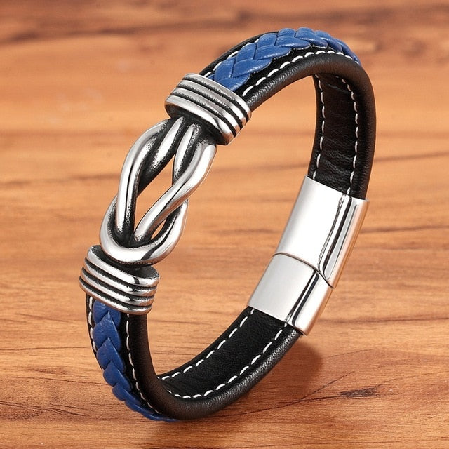 Deluxe Herren Lederarmband mit unregelmäßiger Grafik - Edelstahlakzent