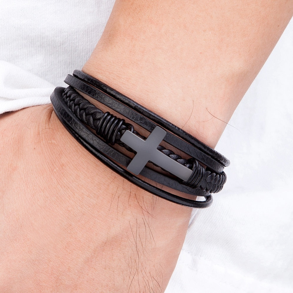 Kreuz Luxus Mehrfarben Design Lederarmband