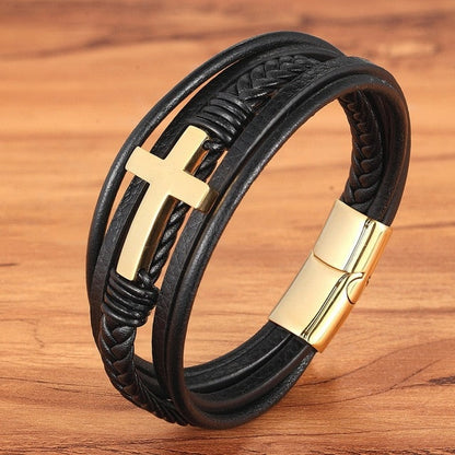 Kreuz Luxus Mehrfarben Design Lederarmband
