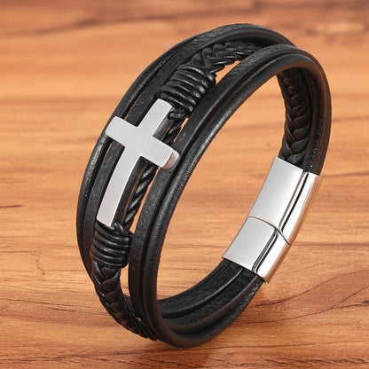 Kreuz Luxus Mehrfarben Design Lederarmband