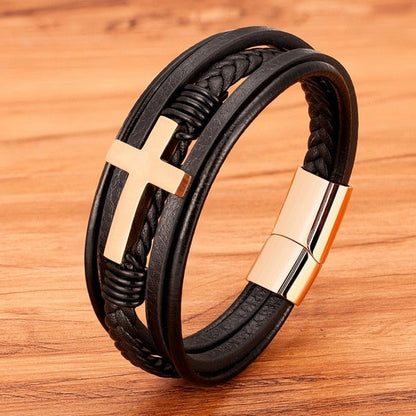 Kreuz Luxus Mehrfarben Design Lederarmband