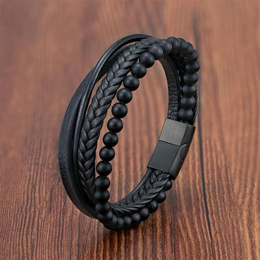 Vulkanstein Herren Lederarmband - Magnetverschluss aus Edelstahl