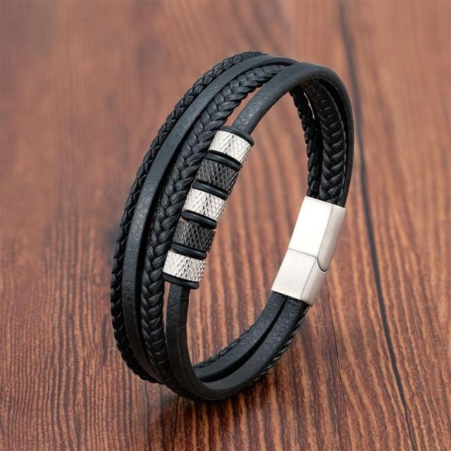 Vulkanstein Herren Lederarmband - Magnetverschluss aus Edelstahl