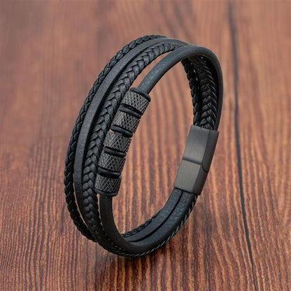 Vulkanstein Herren Lederarmband - Magnetverschluss aus Edelstahl