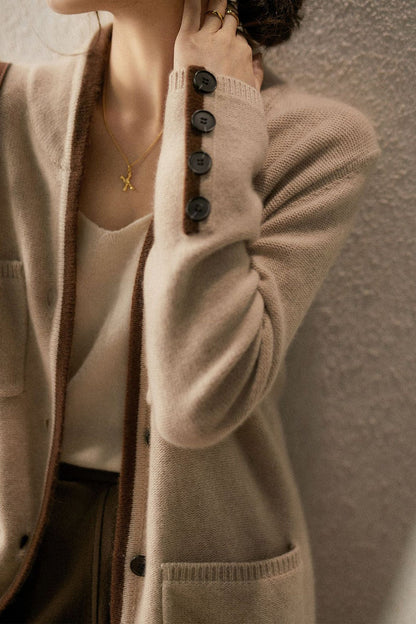 Swan Neck Zwei-Ton Saum Strickcardigan - 2 Farben verfügbar