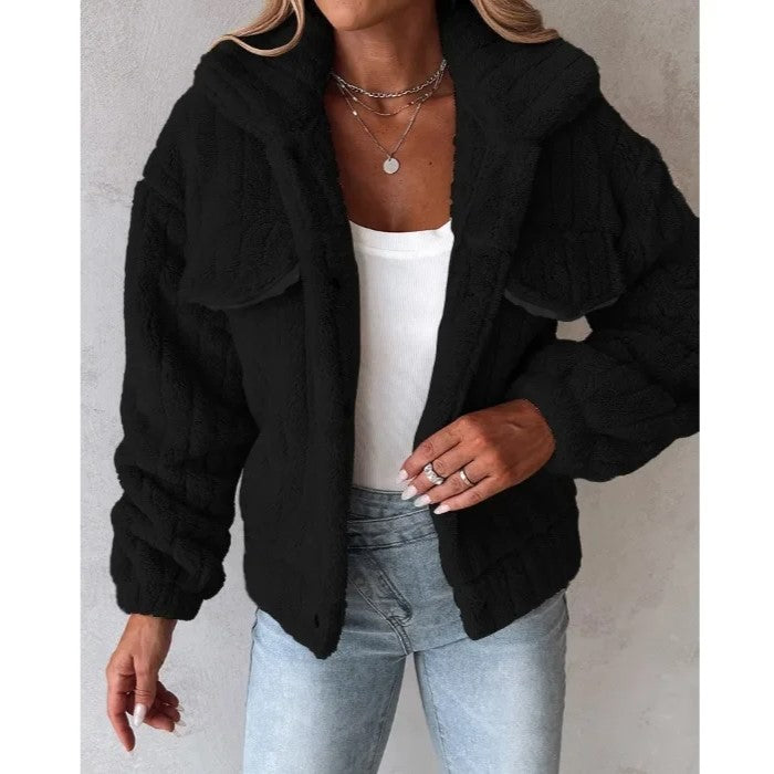 Gerippte Kunstpelz Truckerjacke